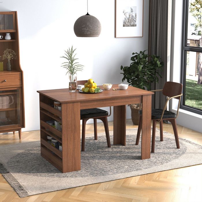 Table à Manger Rectangulaire 150x80 Cm - Effet Bois Brun Foncé, Pieds Noirs - Pour 4 à 6 Personnes - Cuisine, Salon, Salle à Manger