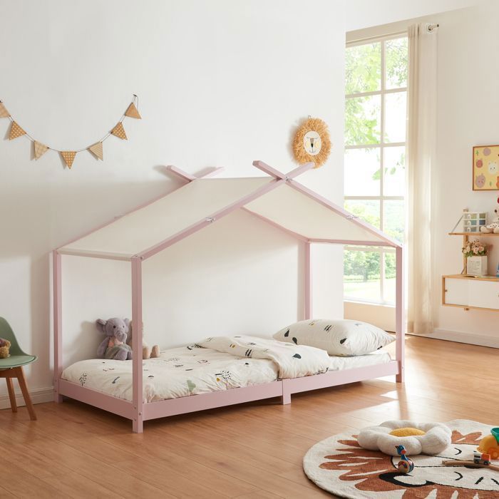 Lit enfant Brome bois de pin 90 x 200 cm rose blanc