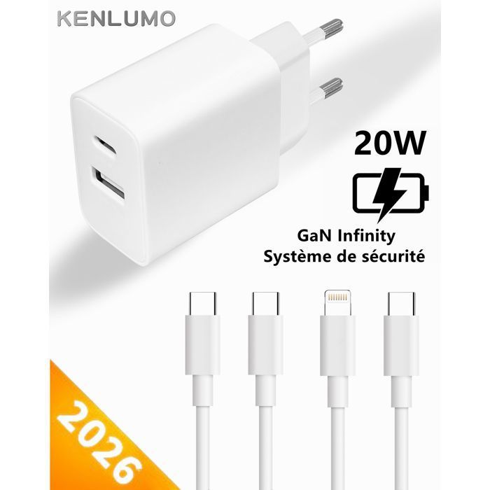 Chargeur Rapide 25W USB-C Pour IPhone 15/16, IPad - Prise Secteur + Câble 1.5m