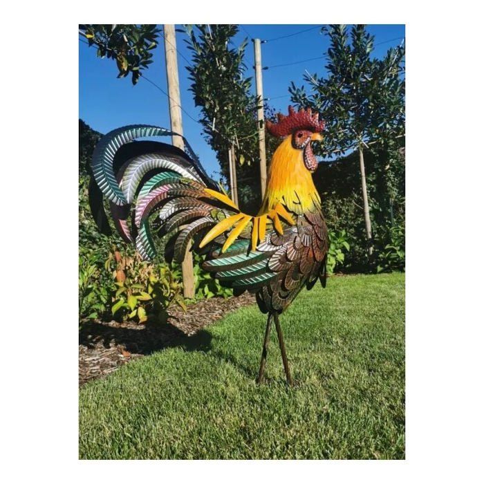 Statue Coq En Métal Pour Jardin - Décoration Cour Et Patio Réaliste, Ornement Animal Debout
