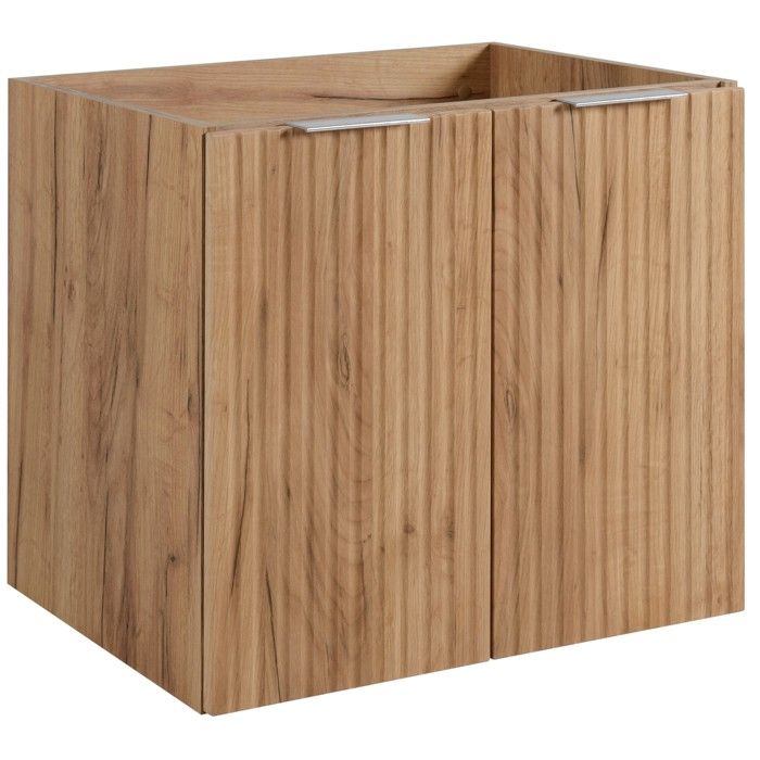 Meuble sous Lavabo 60 cm FLOW & MODERN - Façades rainurées - avec 2 tiroirs - Chêne doré - 60 x 46 x 57 cm