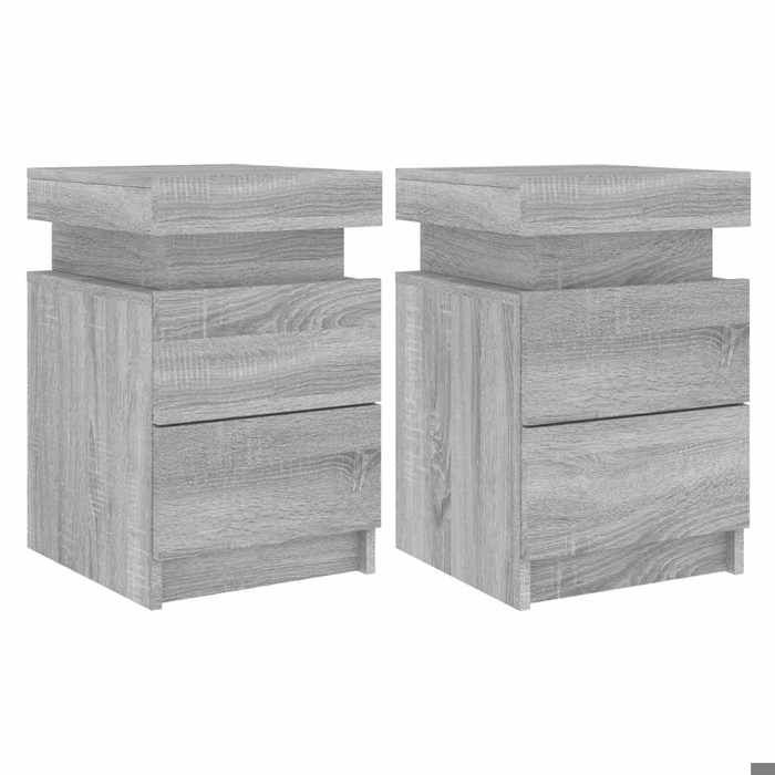 68007& 2 Pcs Tables de chevet avec lumières LED - Table De Nuit - Armoire de Rangement - sonoma gris 35x39x55cm
