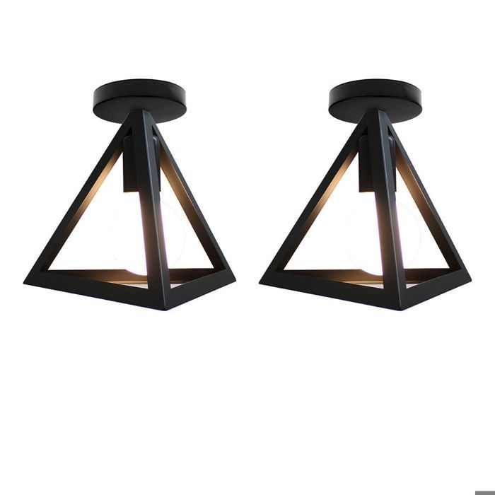 Plafonnier - SMOTOP - Lot de 2 - Cage métal vintage noir - 2xE27 60W