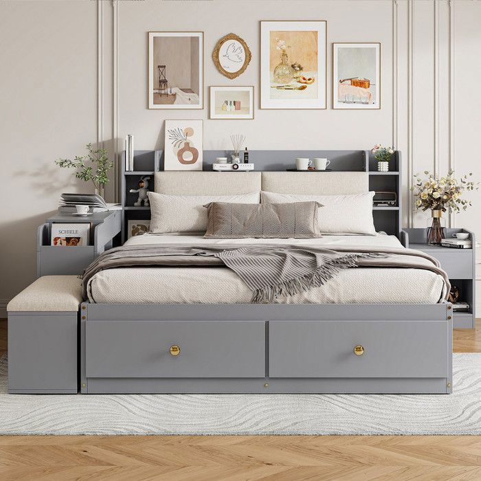 O.YeLit combiné enboismassif140x200avec tiroirs table de nuit armoire longue de rangement Lit enfant avec banquette de LIT COMBINE