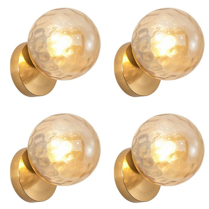 iDEGU Lot de 4 Lampe Murale Industriel Moderne Applique Murale Abat-jour en Veines deau Ambre E27 Eclairage de Murale avec Base Or