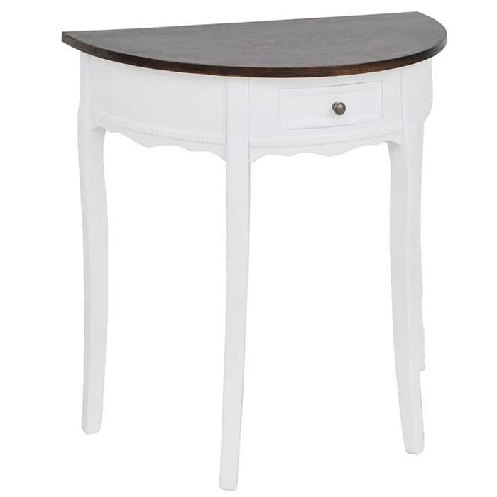 Table console - vidaXL - Demi-ronde - Tiroir - MDF et pin - Blanc et marron