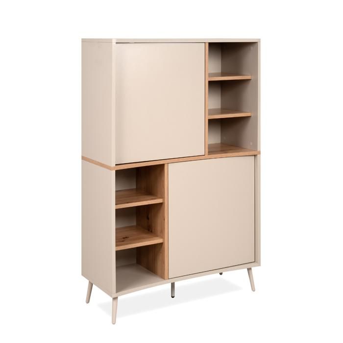 CALICOSY - Buffet haut 2 portes décor sable et chêne H140 cm MYR - Beige