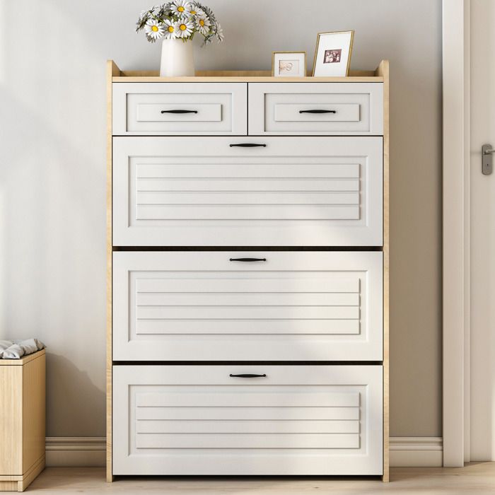 Meuble à Chaussures Moderne 3 Portes Abattantes avec 2 Tiroirs Bois & Blanc Meuble d’Entrée Gain de Place 80×23.5×131 cm Meuble à Chaussures Moderne 3 Portes Abattantes avec 2 Tiroirs Bois & Blanc Meuble d’Entrée Gain de Place 80×23.5×131 cm