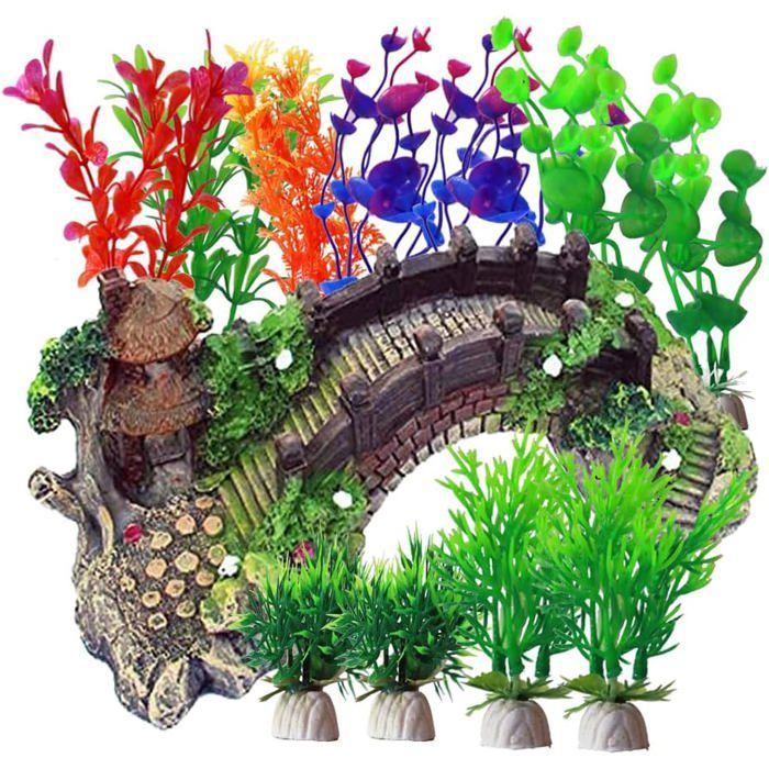Comparer les prix de 12 Pièces Décorations Aquarium avec Pont Arche Résine - Plantes et Pont dArbre Plastique - Décoration Aquatique Réaliste