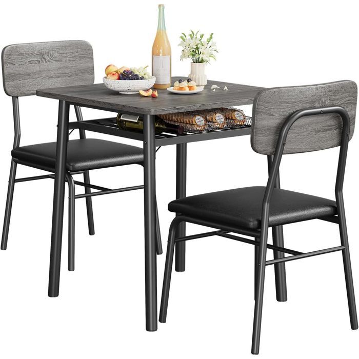 Table de Cuisine 2 Personnes avec Chaises Encastrables Carrée pour Coin Petit-Déjeuner Salle à MangerGris70x70x75cm