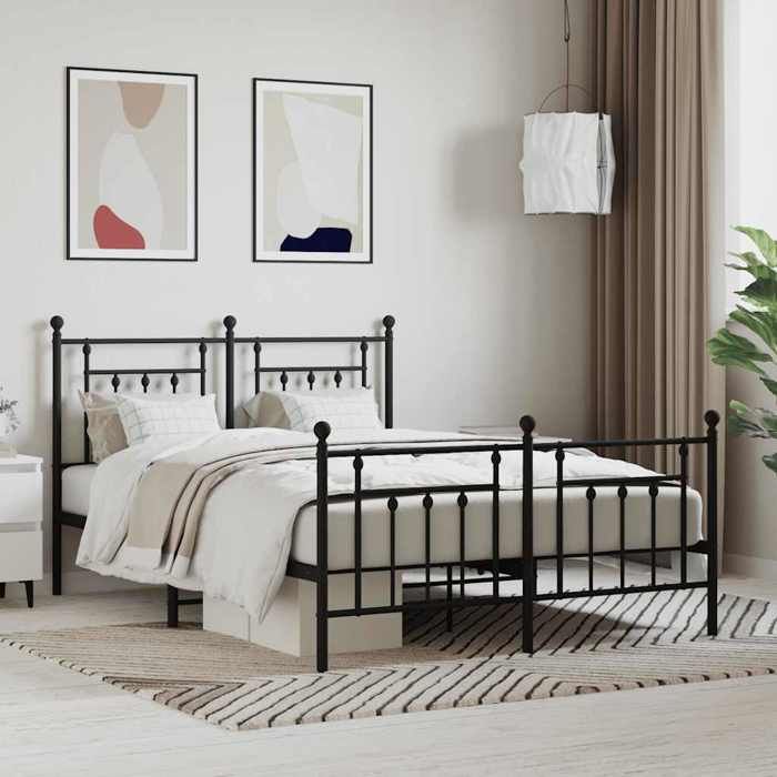 Cadre de lit métal - Happiness - 140x190 cm - Noir - Acier - Robuste - Montage simple - Espace de rangement