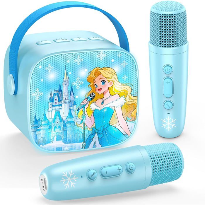 GirliGlee Micro Karaoke Enfant,Enceinte Bluetooth Enfant avec 2 Micros sans Fil,Micro Fille Reine des Neiges pour Chante, Idée Cadeau Fille 3 4 5 6 7 8 9 Ans Anniversaire,Jouet Frozen