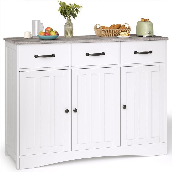 Buffet de Cuisine - Bealife - Meuble Rangement - 3 Tiroirs - 3 Portes - 6 Niveaux - Meuble Bas - Salon - Gris - 108x40x80 cm