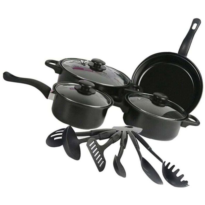 Batterie de cuisine antiadhésive - ZOR® - 13 pièces - Induction - Poêles à frire - Casseroles - Marmite - Noir