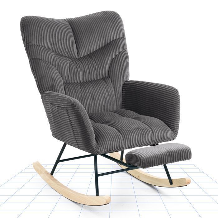 FlexiSpot Fauteuil de Relaxation à Bascule en Velours Côtelé avec Repose-pieds Rocking Chair pour Salon Balcon ou Terrasse Gris