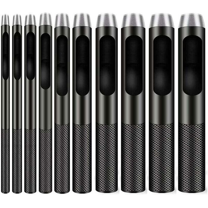 Lot demporte-pièces pour cuir - PZCC - 10 pièces - Tailles 1 à 10 mm - Acier au carbone - Coupe résistante