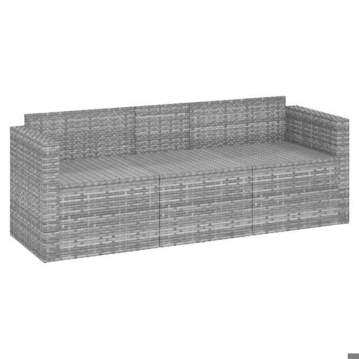 (Gris)Salon dextérieur - Canapé de jardin - Sofa de jardin - 3 places avec coussins Gris Résine tressée - 176x64x605 cm @FR46466