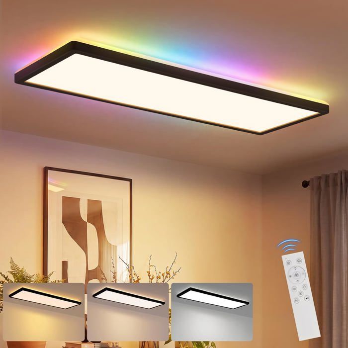 Panneau lumineux de plafond - NETTLIFE - Modèle RGB - Intensité variable - Rétroéclairage RGB - Style scandinave