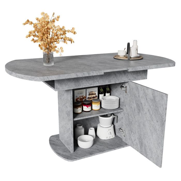 Table à Manger Ovale Extensible 110/130 x 70 x 75 cm avec Rangement Rectangulaire Multifonction Style Minimaliste béton
