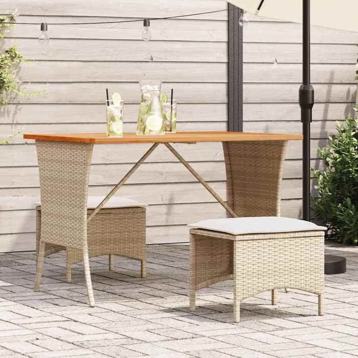 VIDAXL Ensemble Table avec chaises jardin et coussins - (3 pcs) - ANTI-UV - Beige poly rotin 43x38x36 cm M9118