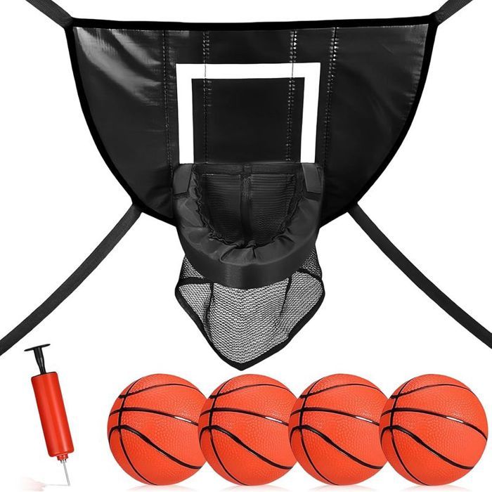 Panier Basket Trampoline Bord Arrachable 4 Ballons Pompe Mini Panier Extérieur Universel Enfants
