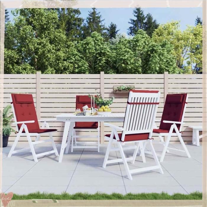 Coussin de chaise - VINGVO - À dossier haut - Lot de 4 - Rouge bordeaux - Tissu Oxford résistant à leau