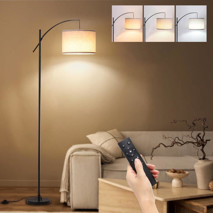 Lampadaire moderne - Télécommande et interrupteur au pied - 3 températures de couleur: 3000K 4500K 6000K