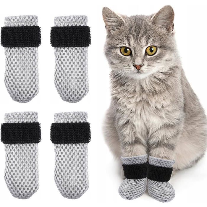 4 Pièce Couvre-chaussure anti-rayures Taille M Gris Protecteur de griffes pour chien et chat Gants anti-rayures pour chat