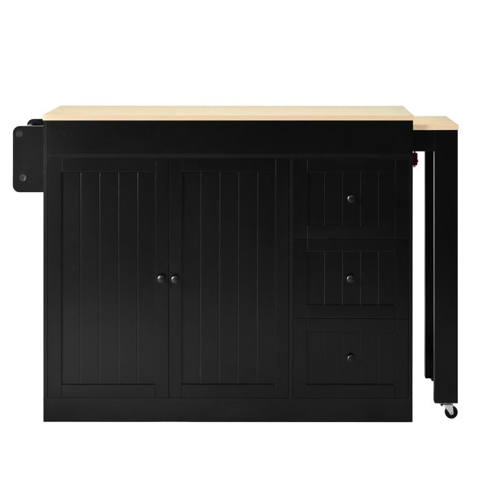 Îlot central mobile extensible noir – 3 tiroirs range-épices latéral roulettes verrouillables