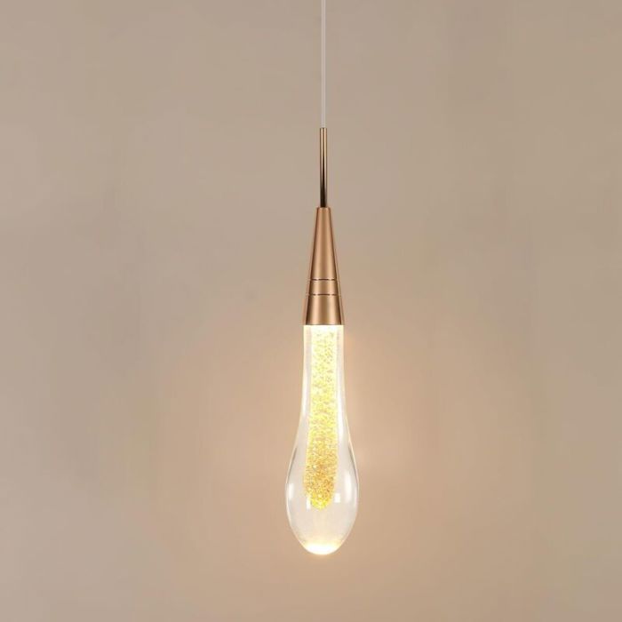 Suspension LED - PZCC - Cristal goutte deau - Métal doré - Hauteur réglable - 18W 3000K