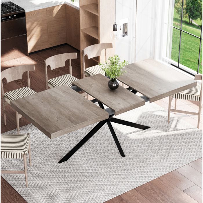 COVREO Table à manger extensible 140-180 cm avec rangement caché MDF et métal gris 4-6 places