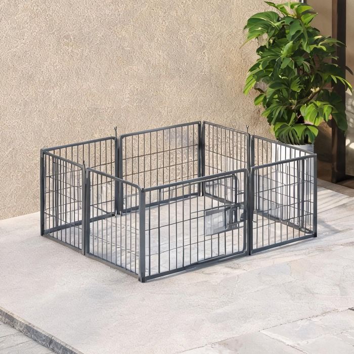 Enclos pour chien 6 panneaux modulables en acier pliable H60 cm avec porte - Intérieur et extérieur