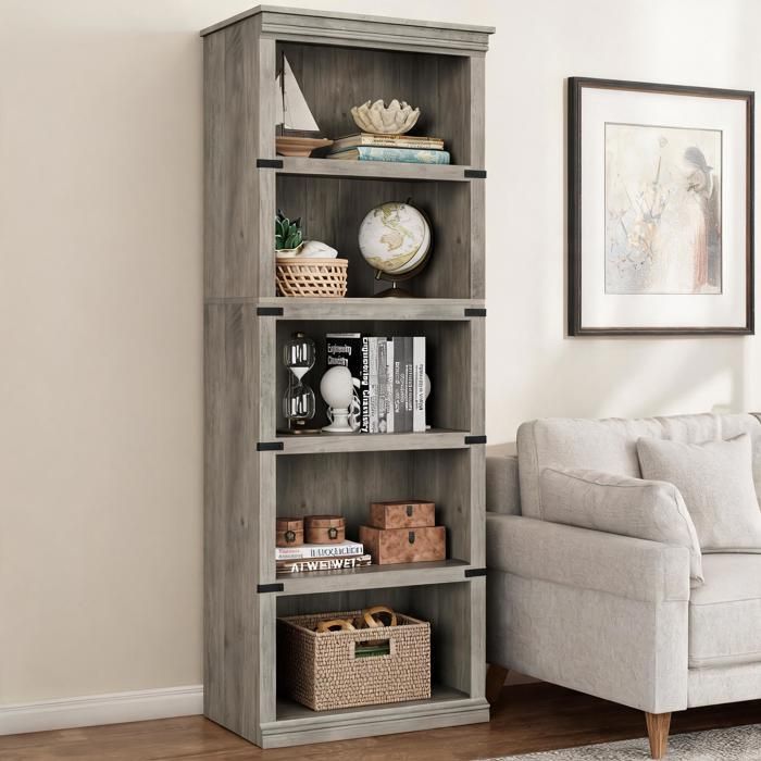 Bibliothèque Haute 5 Niveaux – Étagères Réglables Idéale pour Salon/Bureau Dispositif anti-basculement-170cm