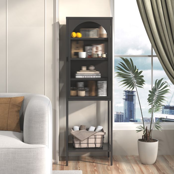 Vitrine étroite en métal et verre 50×35×160 cm5 niveaux avec 3 étagères réglablesArmoire de rangementpour cuisinesalle‑à‑manger