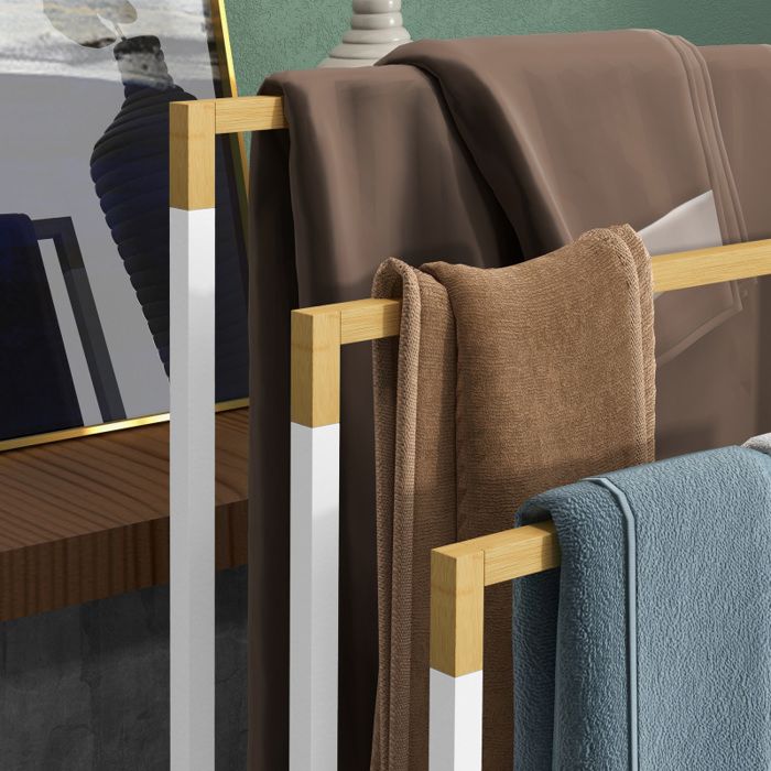 Porte-serviettes sur pied Kleankin avec 3 barres en acier et bambou blanc