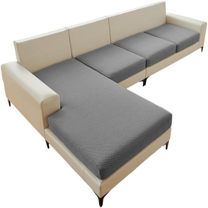 Housse de canapé dangle - NIKCORP - L-Shape 4 Pièces - Gris foncé - Jacquard extensible - Anti-taches & anti-poils