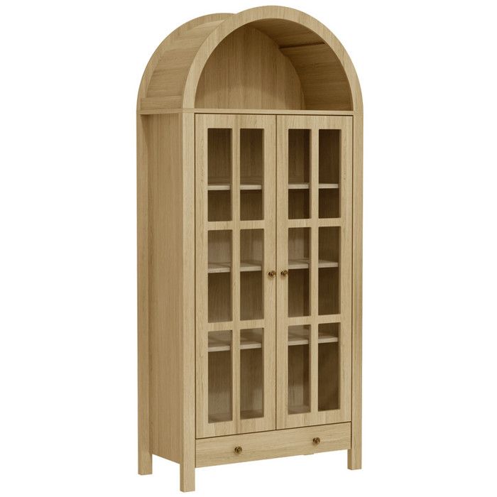 Armoire vitrine en arc étagères réglables tiroir rangement salon/bureau/salle à manger Armoire haute H170.5xL75xP35 cm Natural