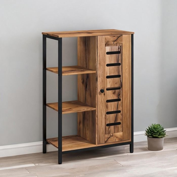 Meuble de salle de bain 3 étagères design industriel acier et bois marron 60x30x85 cm - Marron Bois 60 x 30 x 85 cm Ref 7QP6Q3