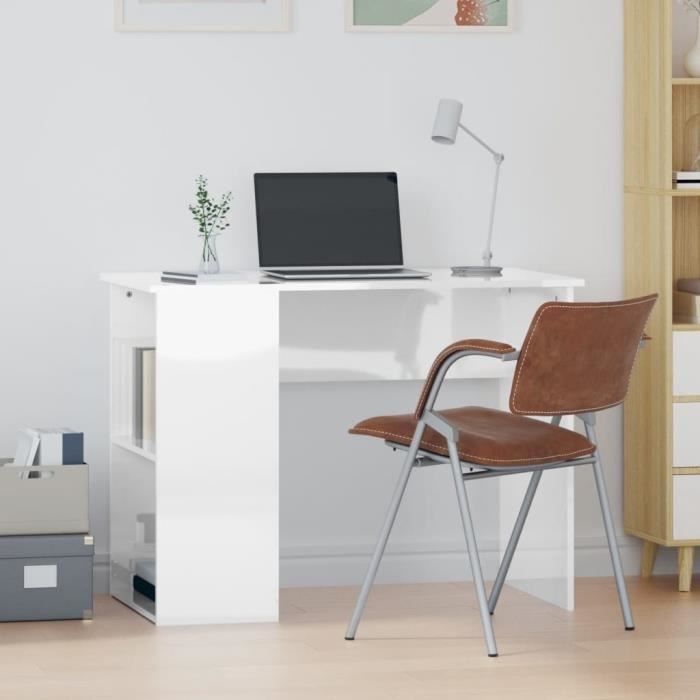 Bureau - AKOZON - Droit - Bois dingénierie - Blanc brillant - 100x55x75 cm
