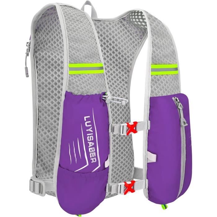 Gilet Trail Running 5L Nylon Gris - Sac Hydratation Avec Bandes Réfléchissantes Unisexe