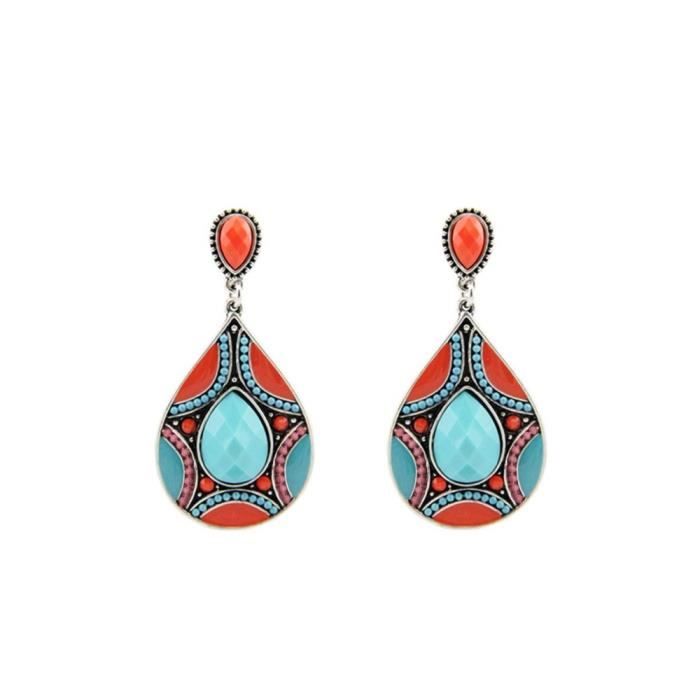 Boucles D’oreilles Ethniques Argent Sterling Avec Pierre Triangle Bleu – Occasion, Style Unique
