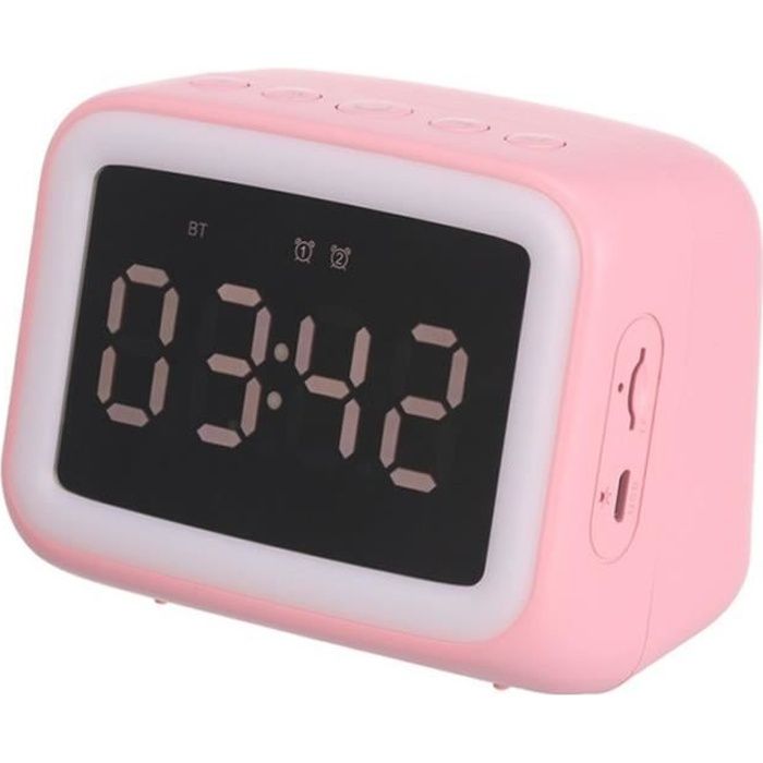 Réveil Radio Miroir Rose AEC BT511 - Haut-parleur Bluetooth Stéréo FM - Fonction Température