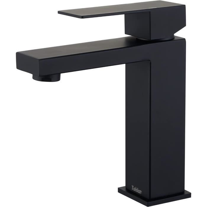Robinet Salle Bain Noir Mitigeur Lavabo Corp En Acier Inoxydable Pour Vasque Lave Main Bec Ronde Eau Chaud Et Froid Reglable 96798140