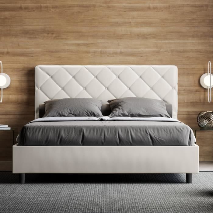 Lit double Priya - Made in Italy - Blanc - 160x190 cm Lit double Priya - Made in Italy - Blanc - 160x190 cm