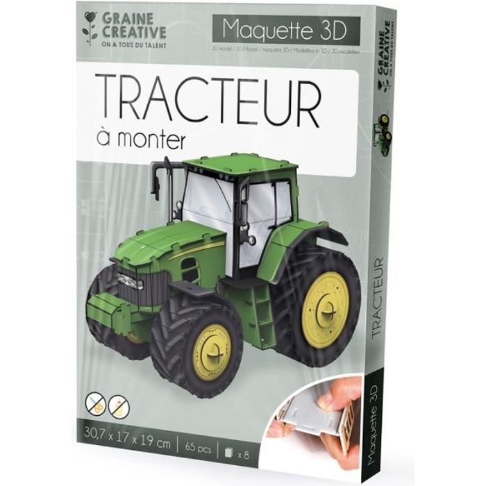 Puzzle 3D maquette - Tracteur - 30,7 x 17 x 19 cm - 65 pcs - Graine Creative on a tous du talent
