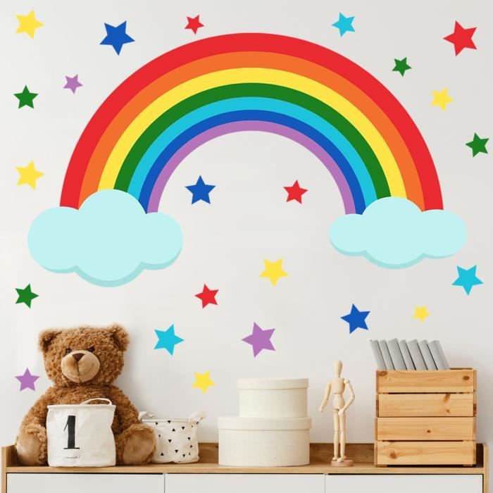 Stickers muraux - Enfants - Arc en ciel étoile - PVC non toxique ...