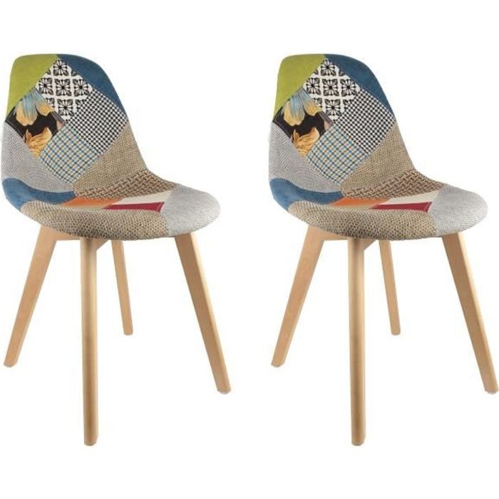 chaises patchwork coloré - marque - lot de 2 - style scandinave moderne - couleur gris