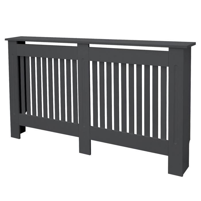 ECD Germany Cache-Radiateur Chauffage Rustique 152x19x82cm Gris Étagère en Bois MDF Housse Décorative Robuste Style Maison