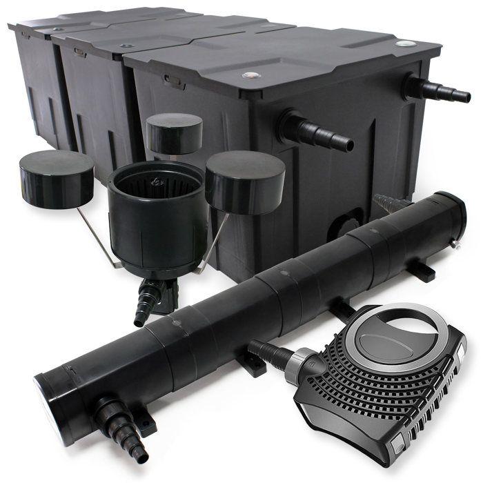 Wiltec Kit complet: CBF-350C Filtre de bassin jusquà 90000 L Biologique NEO10000 pompe de filtration 10000l/h 80W CUV-272 lampe u