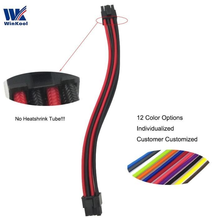 Red Rmi Cable 200mm Red -câble modulaire à manchons 3-4 mâle, PCI E 8Pin (6 + 2P ...